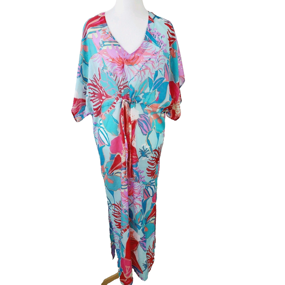 Talbots Womens Medium Maxi Dress Swim Cover-Up ResortWear Cruise Colorful Floral